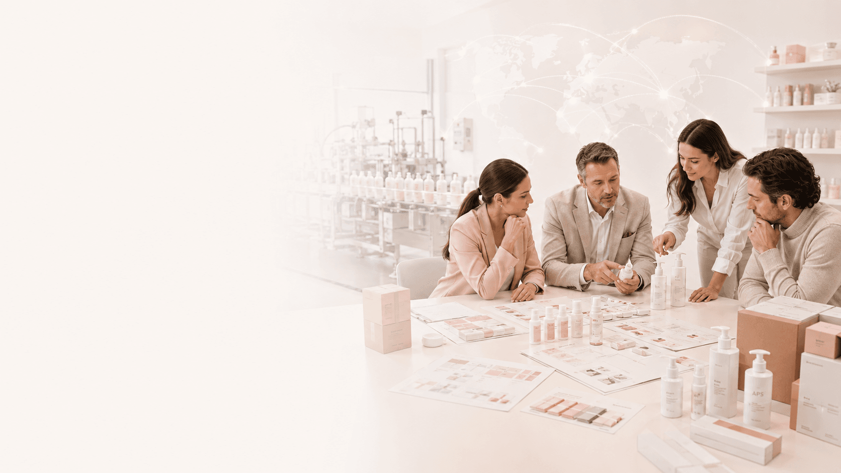 APS product development team reviewing consumer product packaging