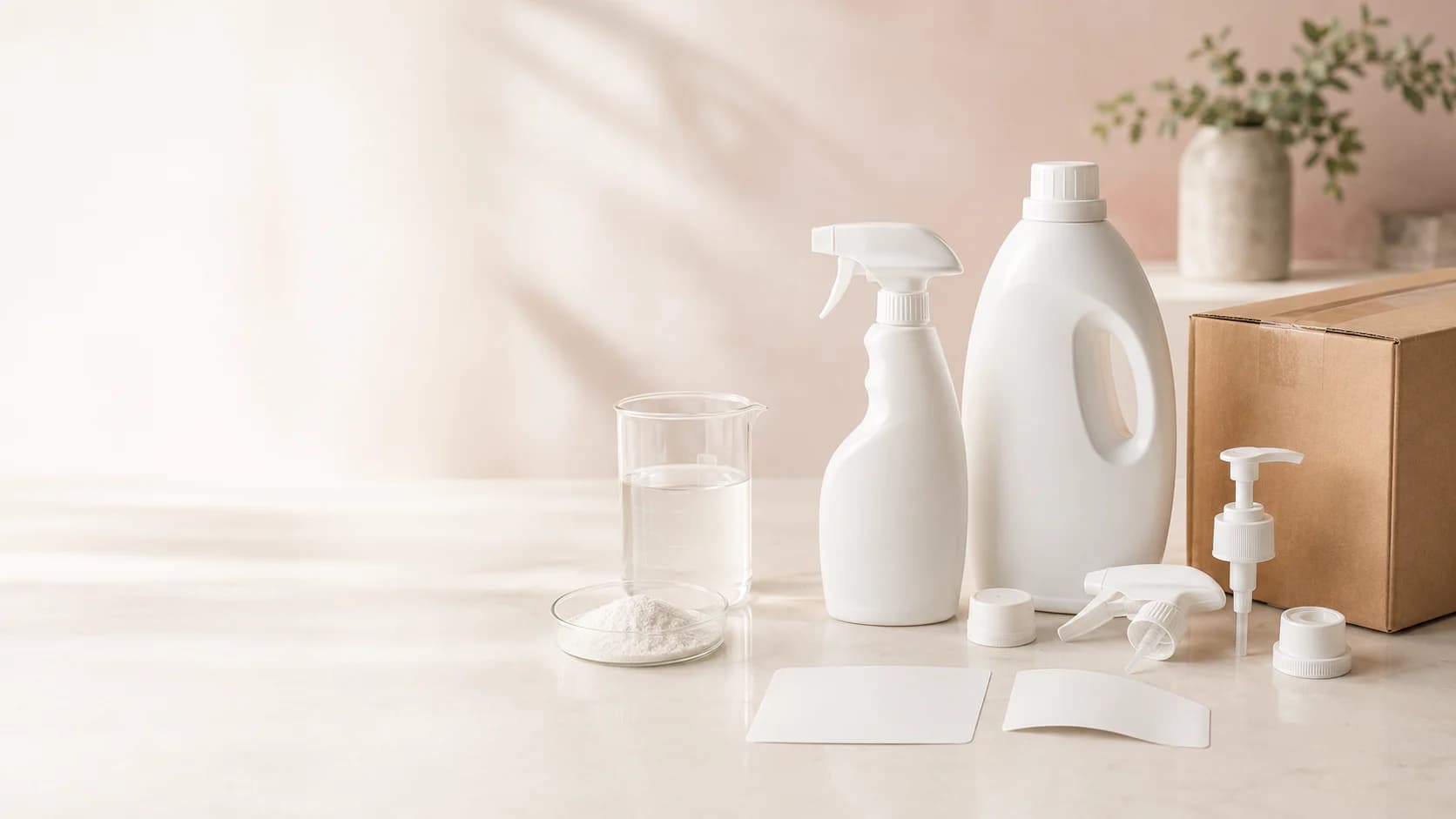 Unbranded cleaning product packaging, formula ingredients and labeling components